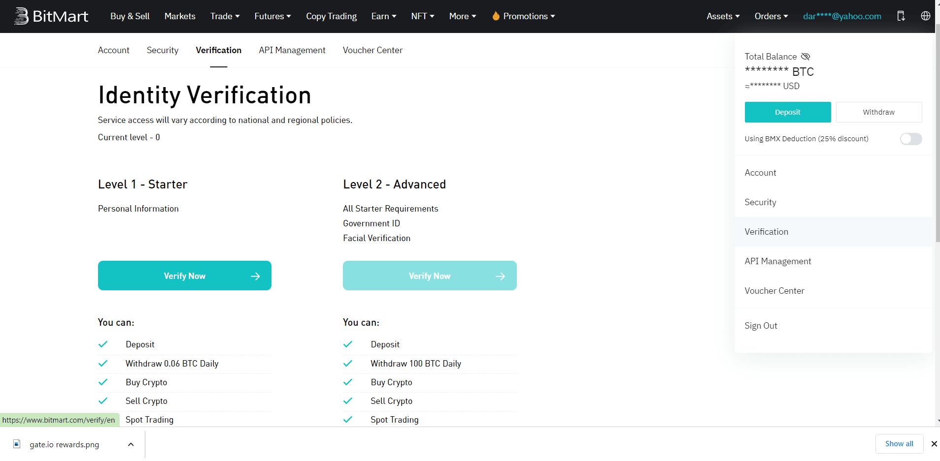 Image of Bitmart identity verification page
