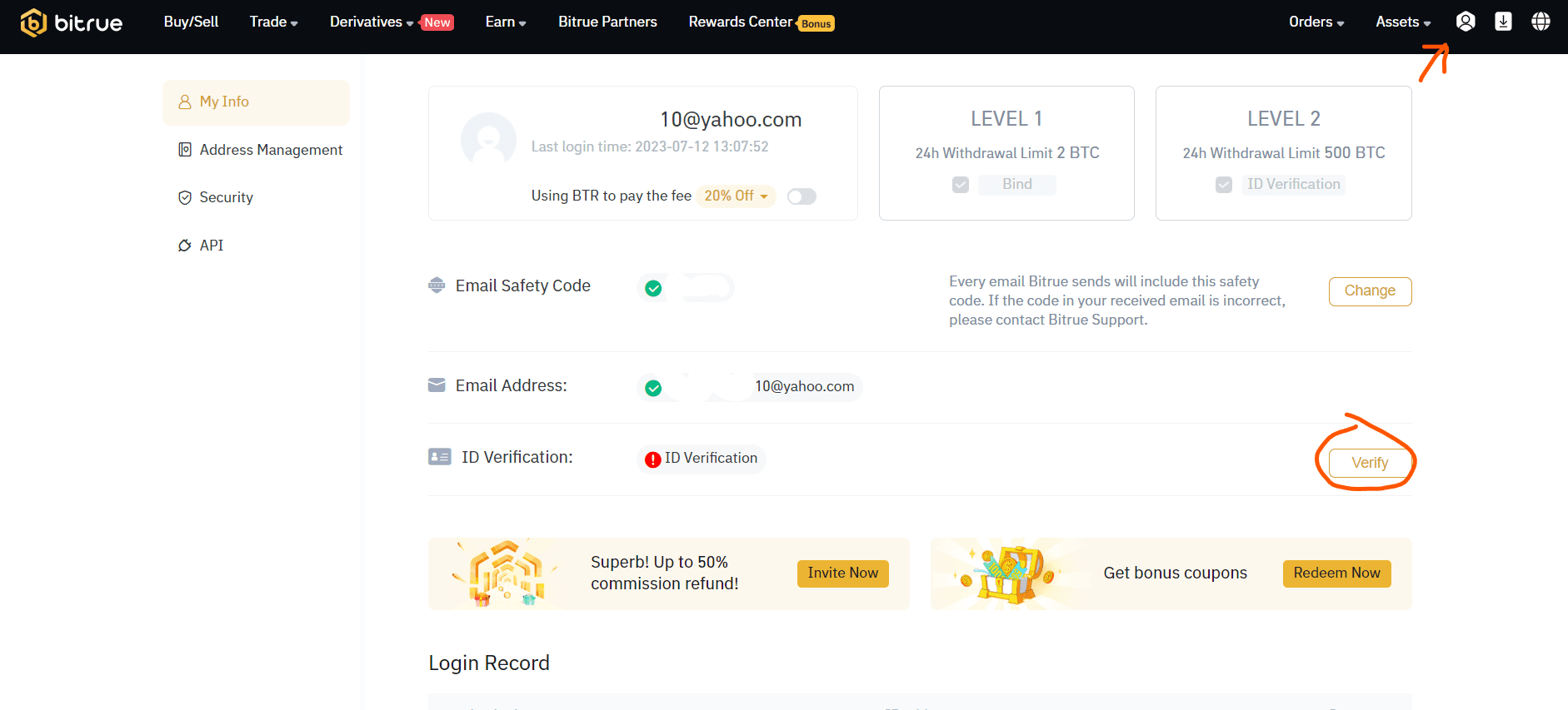 Image of Bitrue identity verification page