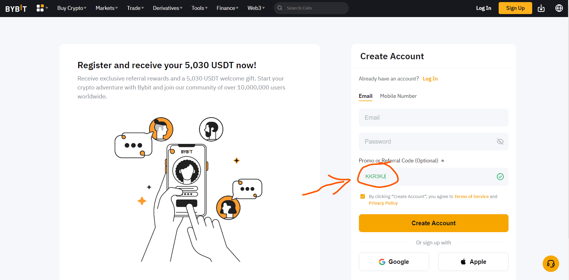 Image of ByBit sign up page