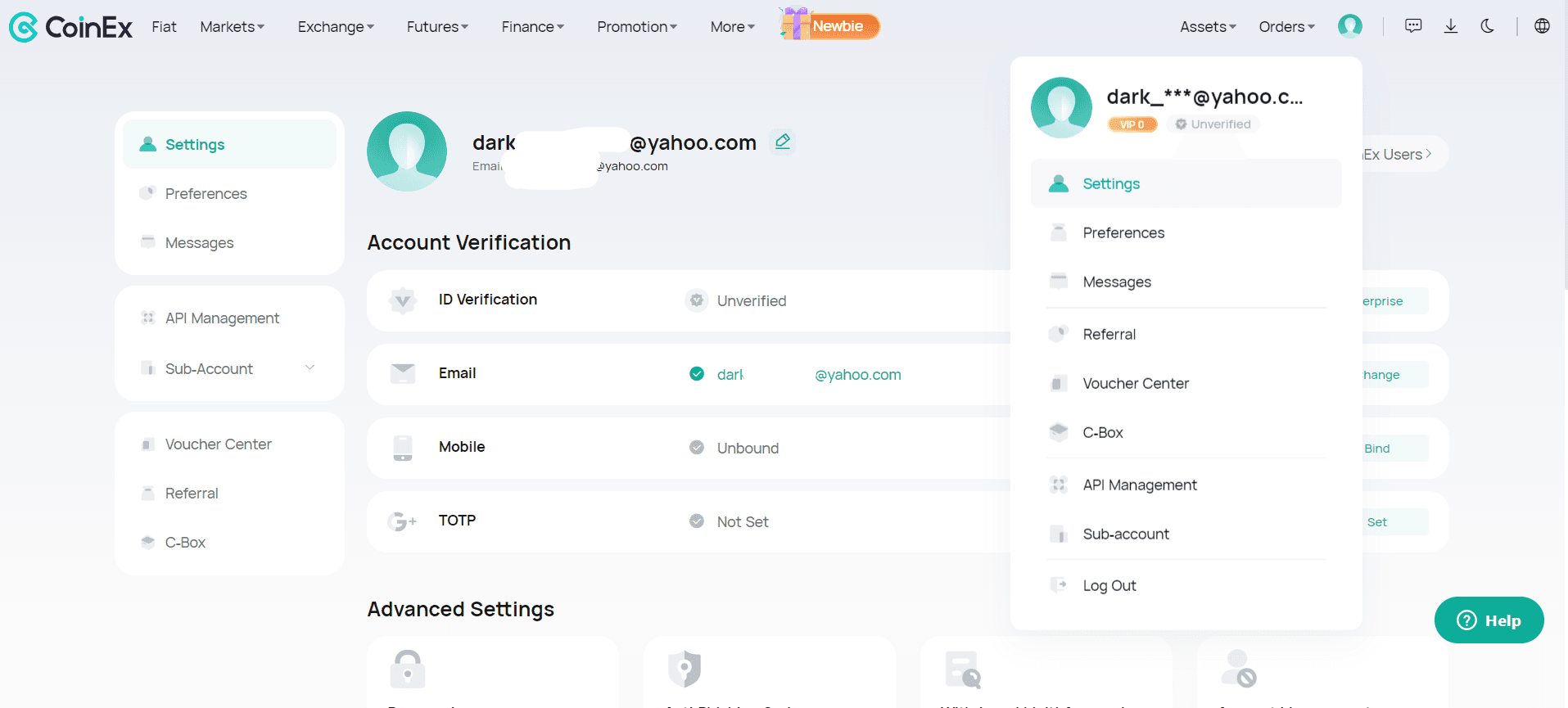 Image of CoinEx identity verification page