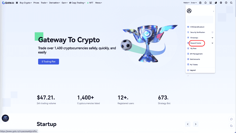 Image of Gate.io rewards page