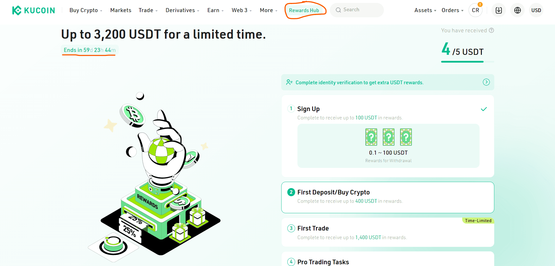 Image of KuCoin rewards page