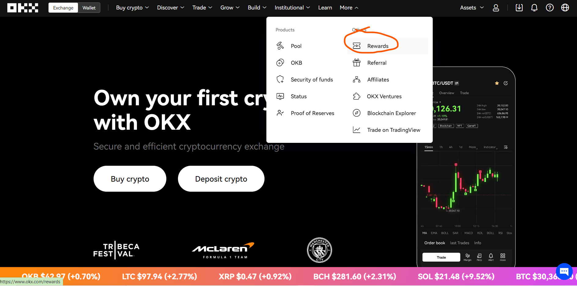Image of OKX rewards page