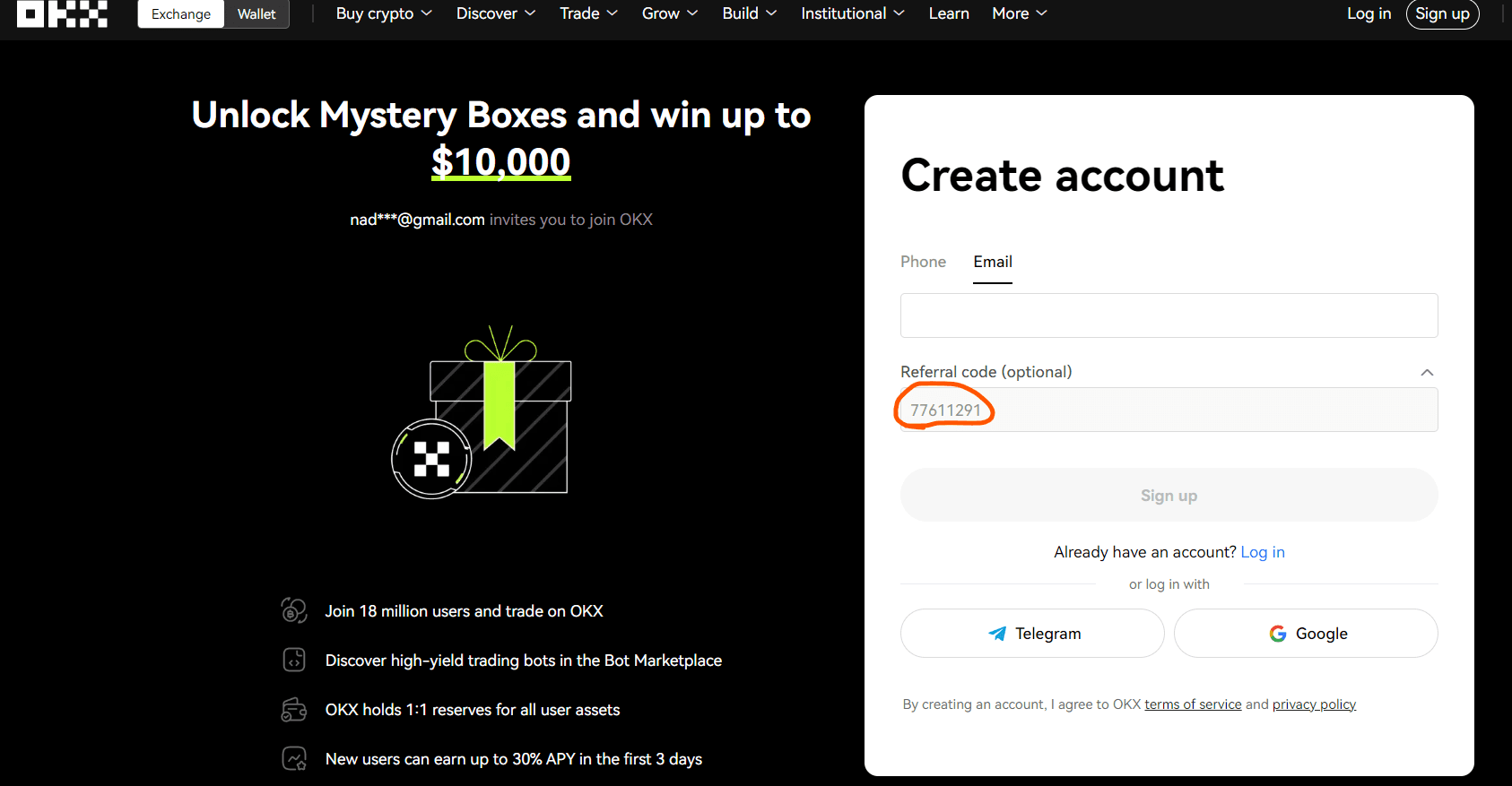 Image of OKX sign up page